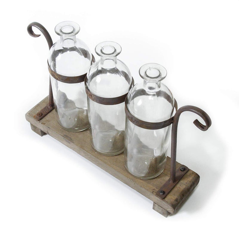 Funsoba Rustic Flower Vase Set with Rack Stand Farmhouse Glass Bottles for Decor Table centerpieces - Image 2